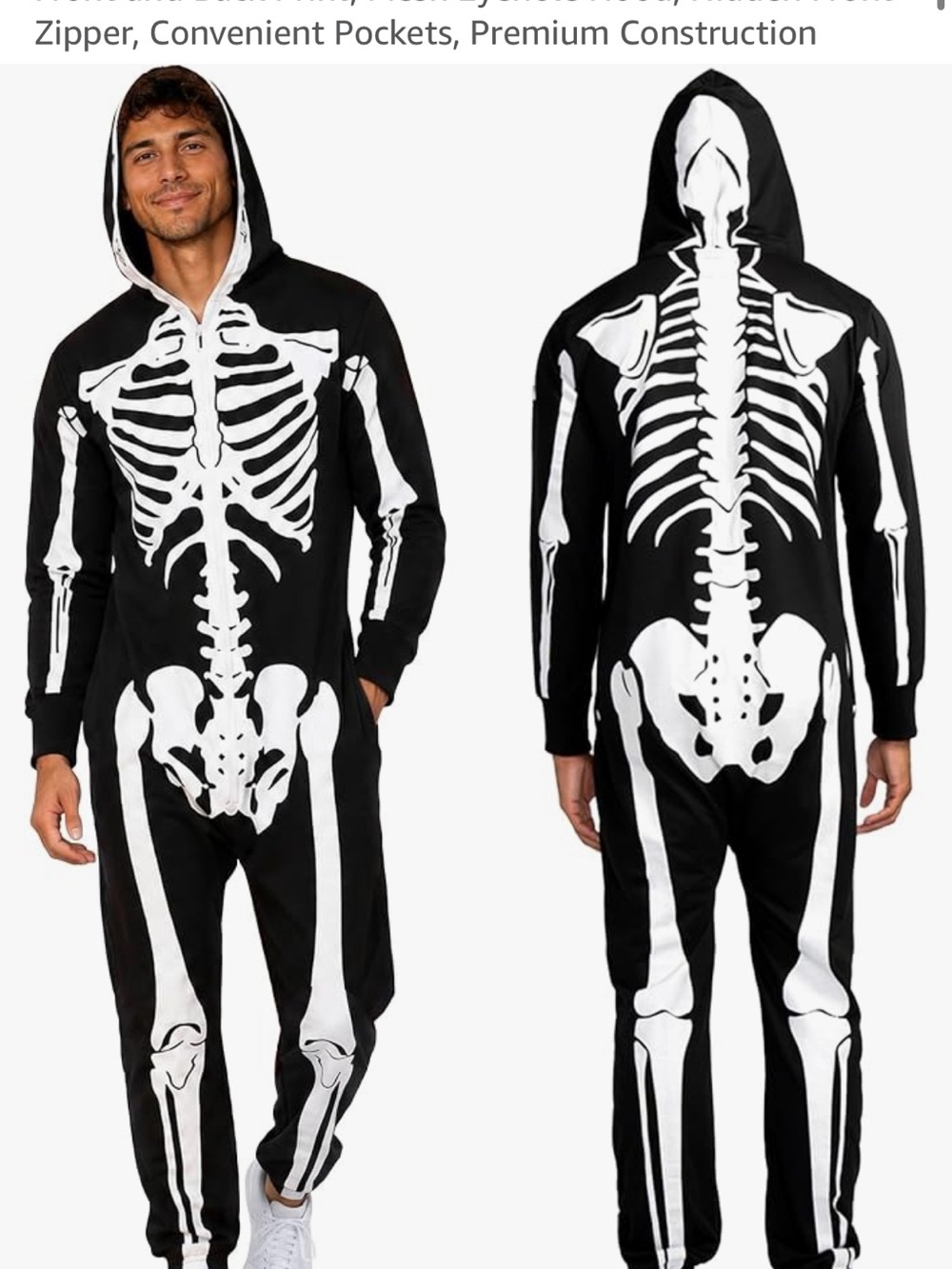 Tipsy Elves Men’s Black and White Skeleton Onesie Hoodie